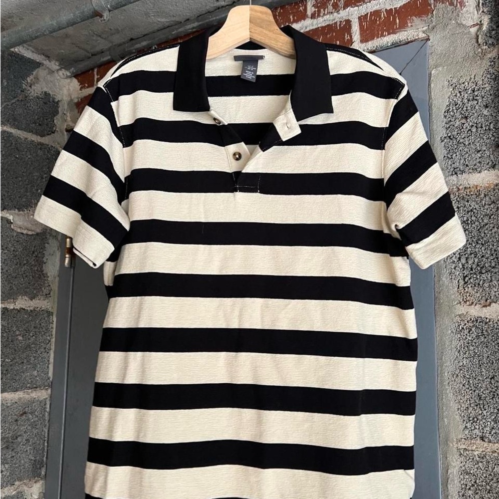 Black and White Striped Men's Polo Shirt